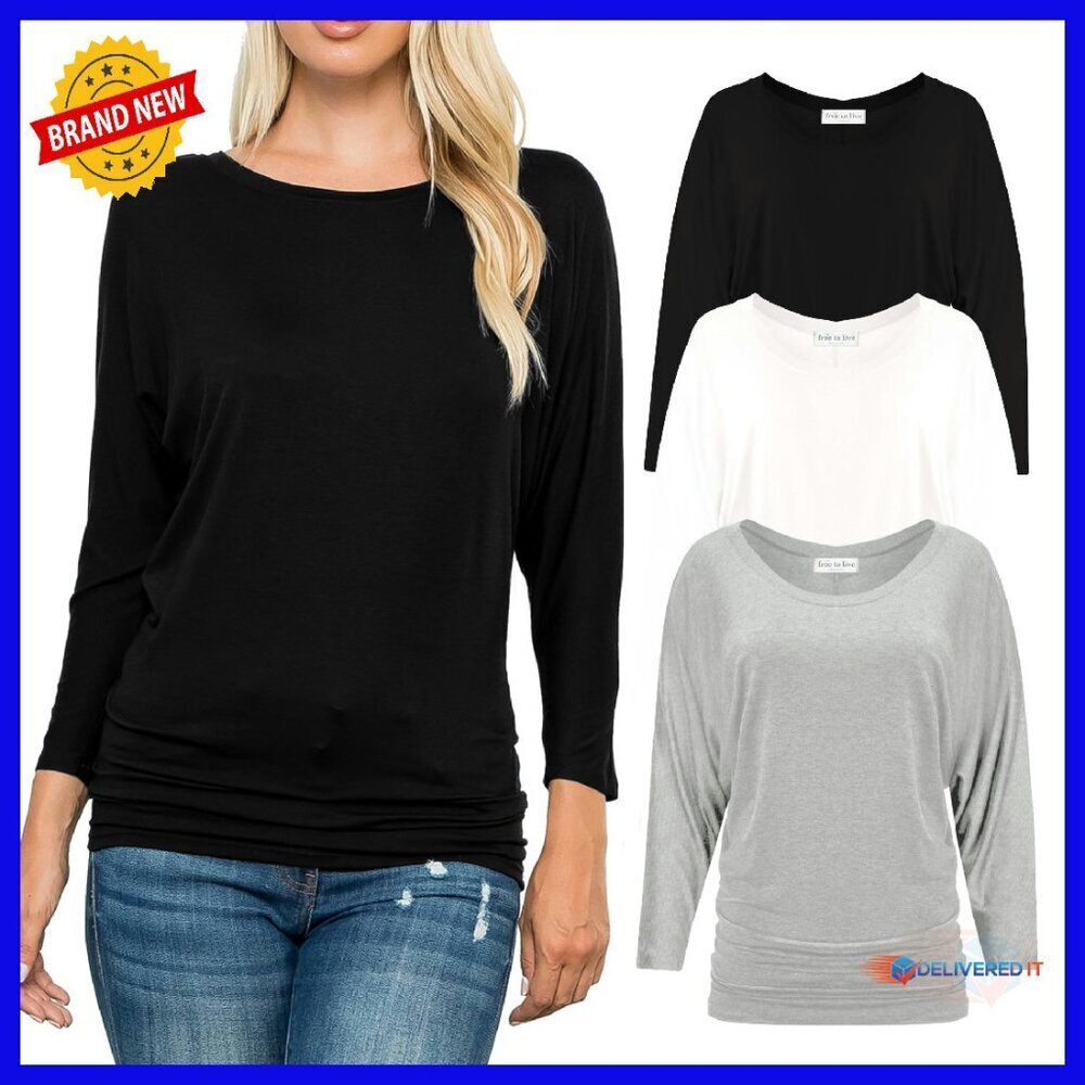 3-Pack Dolman Tops 3/4 Sleeve Rayon Tunic Business Casual Work
